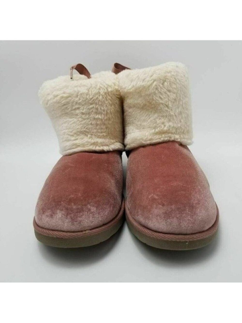 Arizona Pink Velvet Faux Fur Lined Winter Boots With Bow Tie Size 11 - Picture 6 of 12